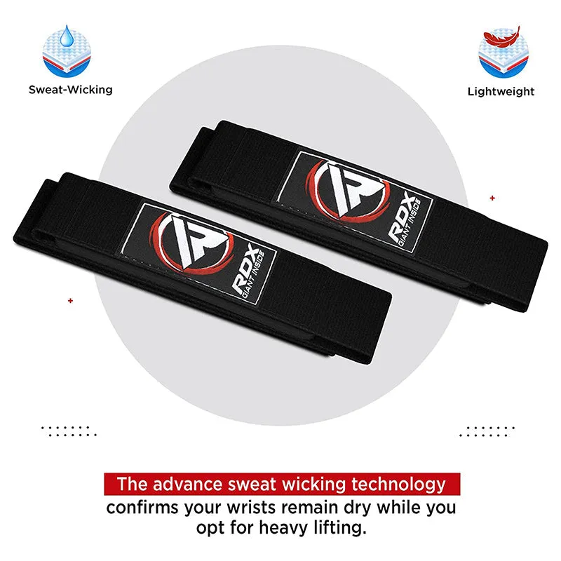 RDX W1 Straps Sollevamento Pesi Neri Cotone 52 cm Coppia