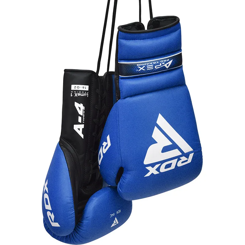 RDX Apex A4 Pro guanti boxe lacci 14oz rossi sparring