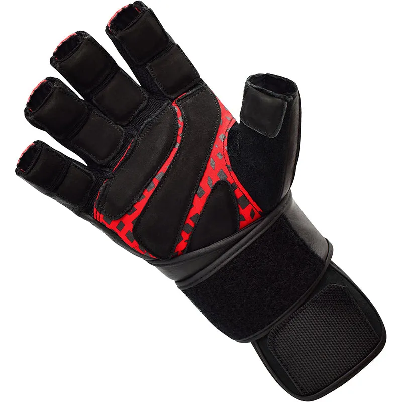 RDX L7 Guanti Palestra Pelle Rossi con Polsiera Lunga
