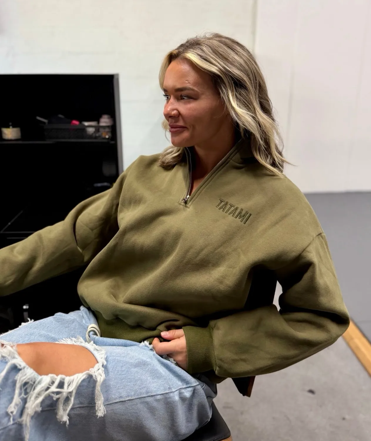 Tatami Fightwear Quarter Zip felpa donna kaki pile