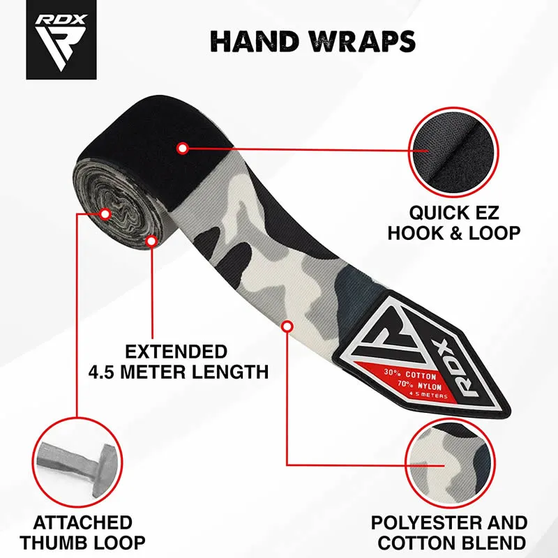 RDX RC Fasce Boxe Elastiche 4,5m Camo Grey