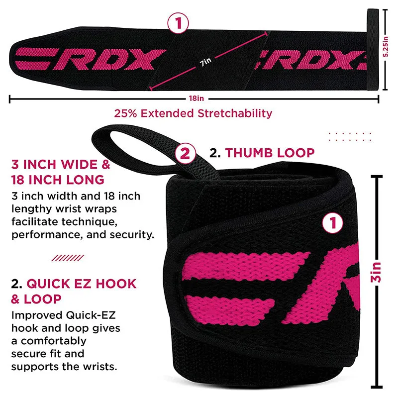 RDX W2 Polsini polso bodybuilding rosa elastici