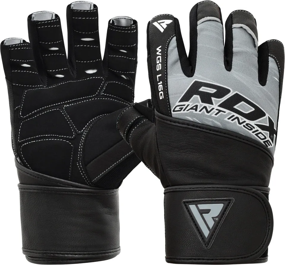 RDX L16 Guanti Palestra Pelle con Fascia Polso gel