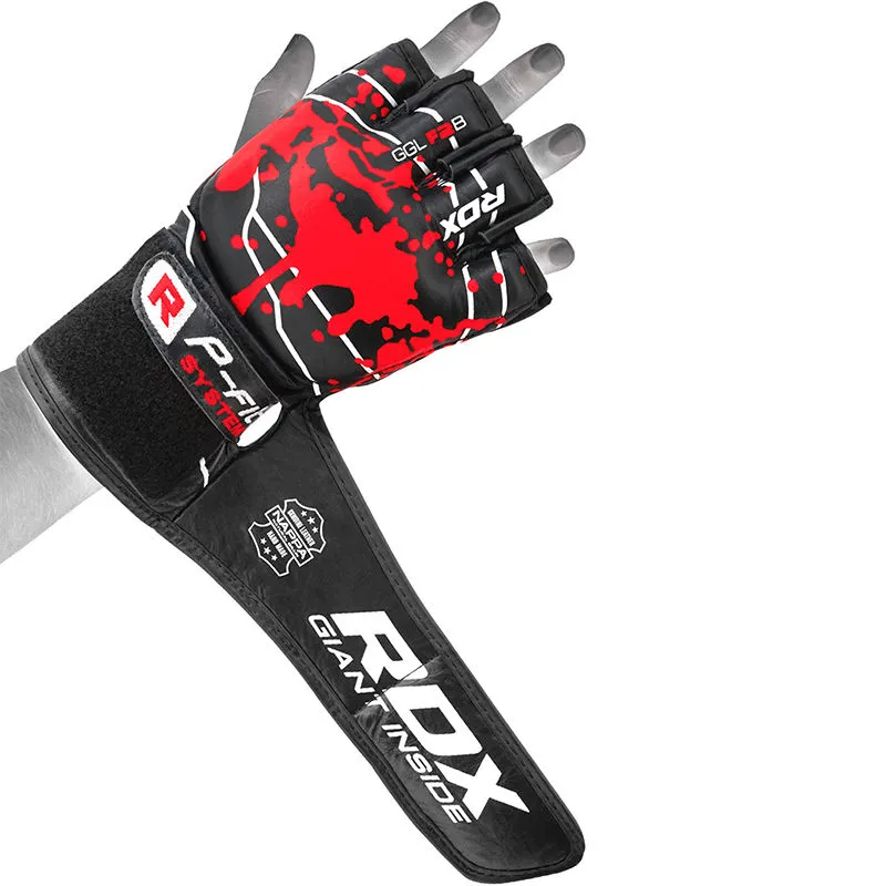 RDX F2 Guanti MMA Pelle Pieno Fiore Pro Stile Aperto