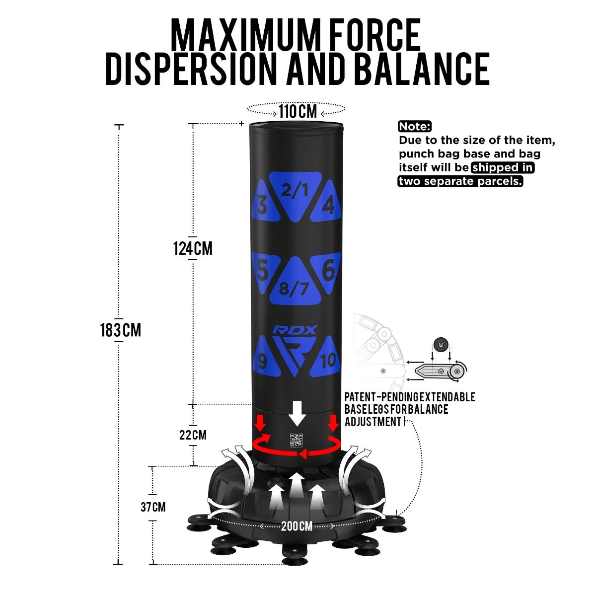 RDX KT Ronin 6 piedi sacco boxe libero blu con guantoni