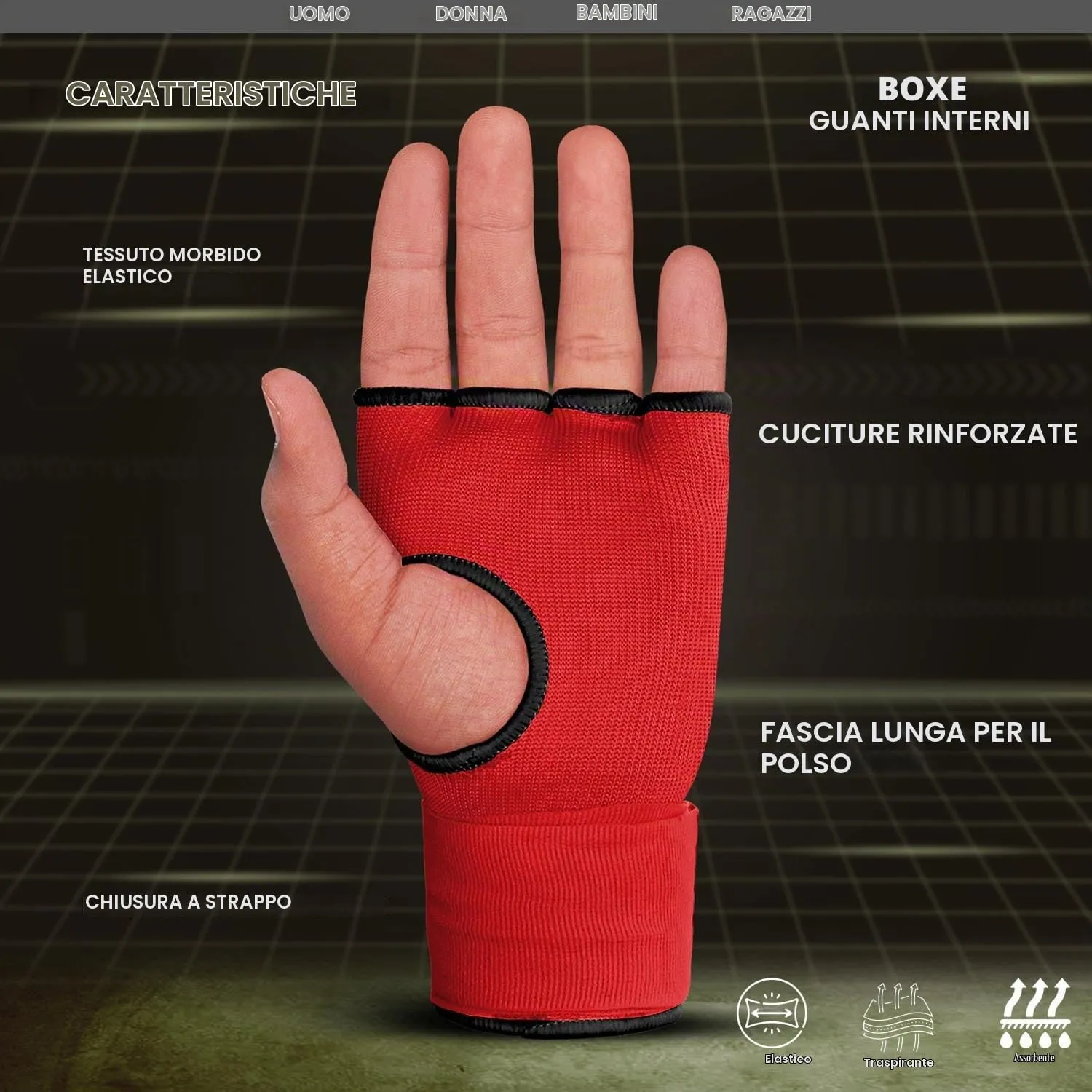 Farabi sottoguanti boxe bambini rossi in gel veloci