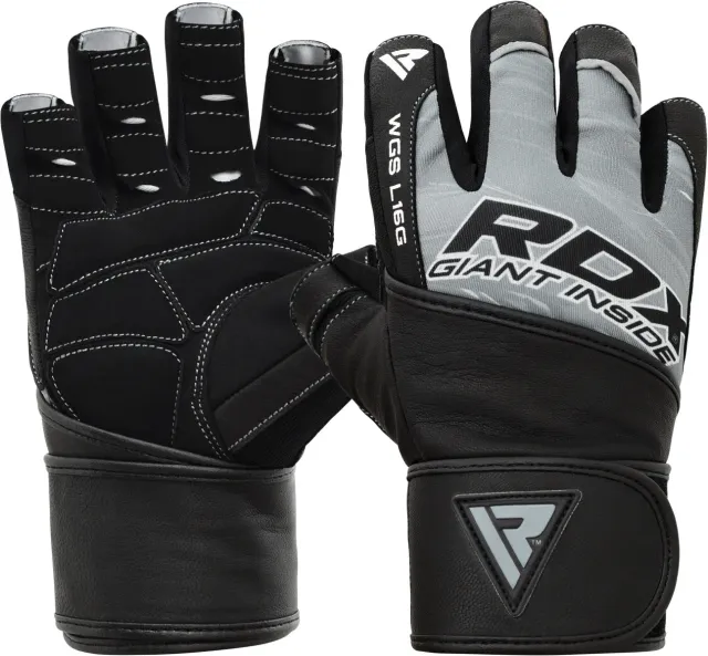 RDX L16 Guanti Palestra Pelle con Fascia Polso gel