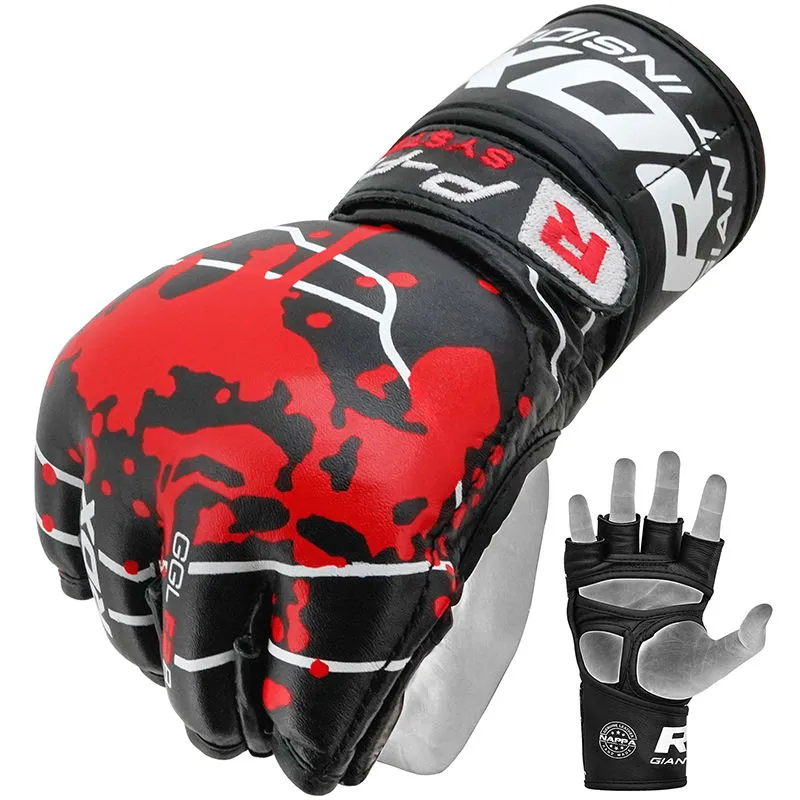 RDX F2 Guanti MMA Pelle Pieno Fiore Pro Stile Aperto