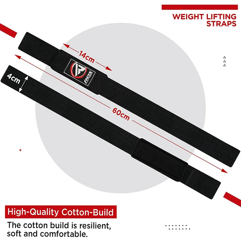 RDX W1 Straps Sollevamento Pesi Neri Cotone 52 cm Coppia