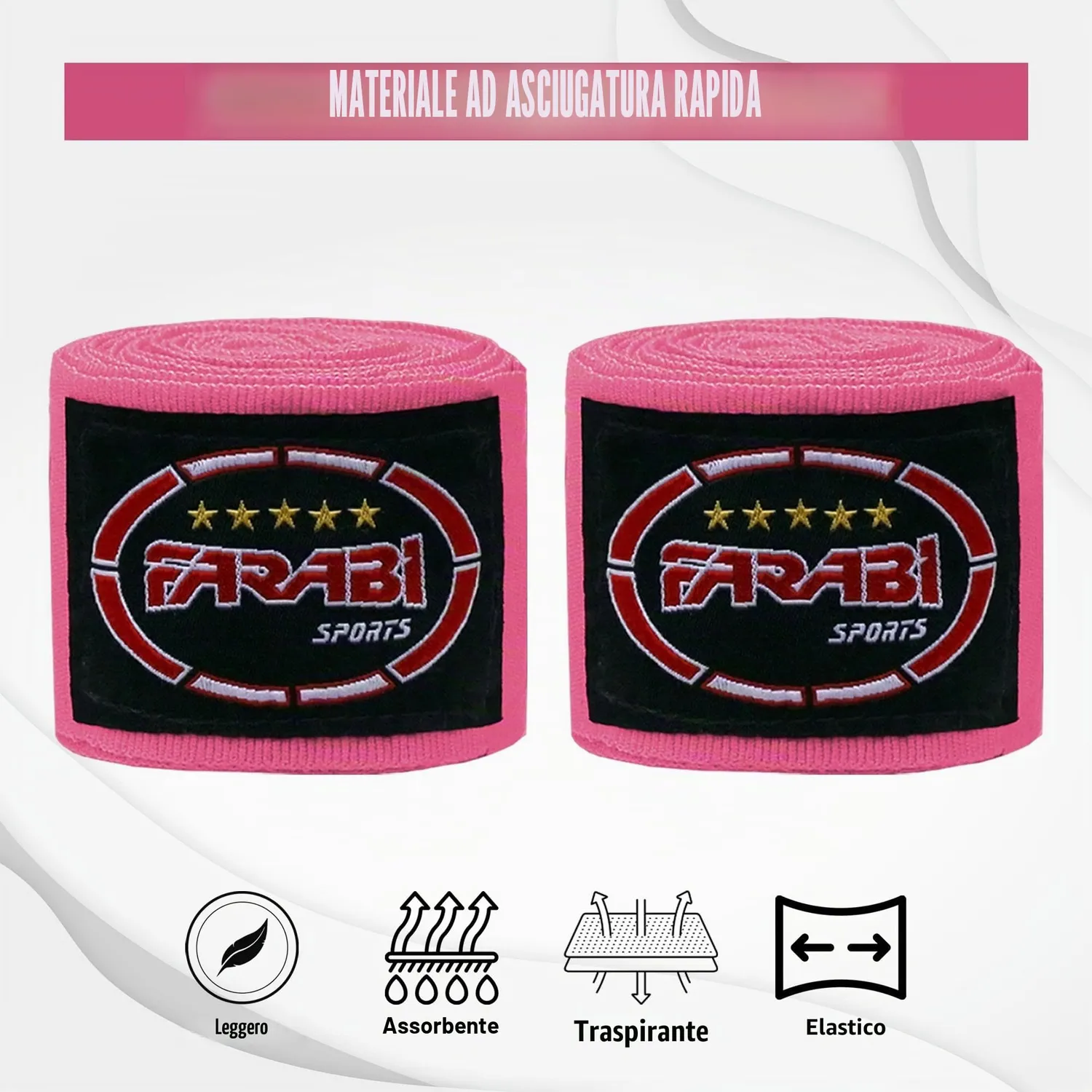 Farabi bendaggi boxe bambini rosa 2,5 m elasticizzati