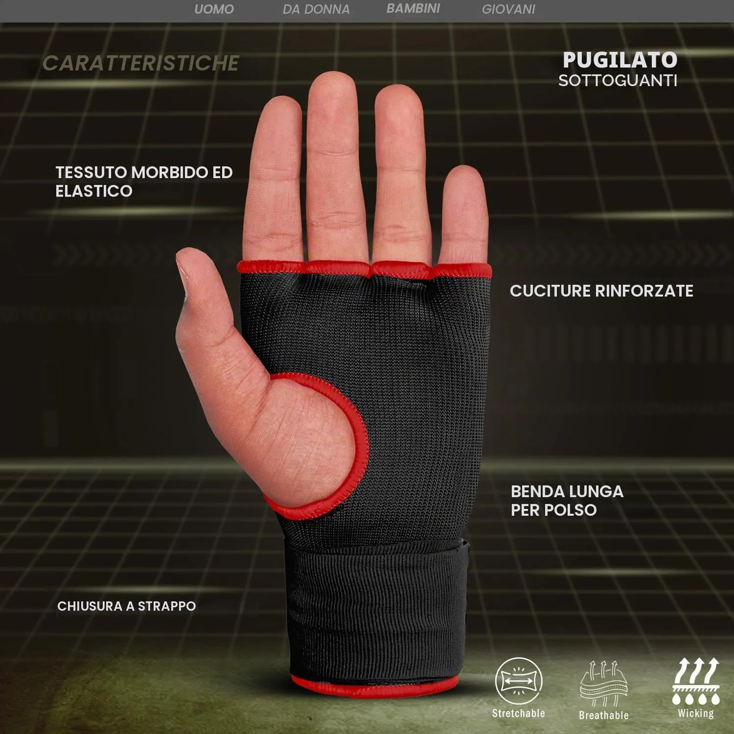 Farabi Sottoguanti Boxe Gel Nero Protezione Polso