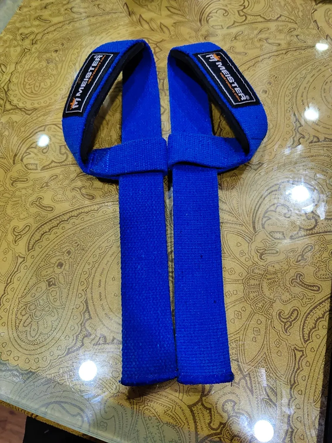 Meister Neoprene-Padded cinghie sollevamento pesi blu coppia antiscivolo