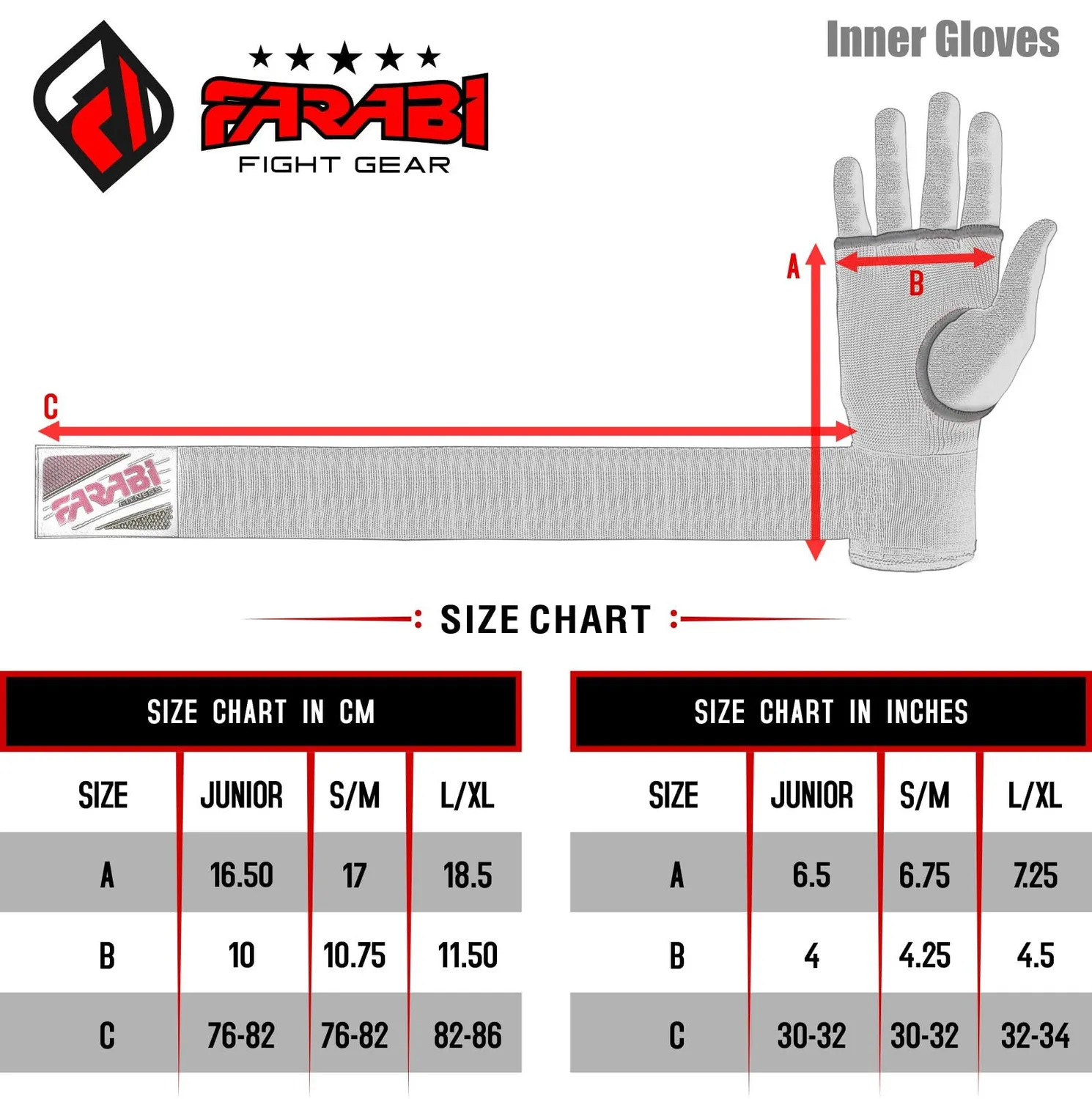 Farabi Sottoguanti Boxe Gel Nero Protezione Polso