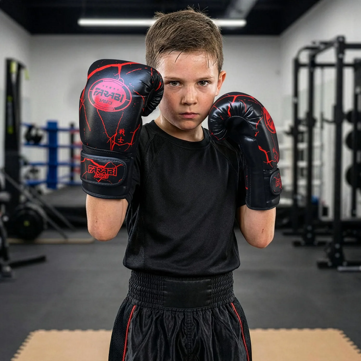 Farabi Warrior Guanti Boxe Bambini Nero 6 oz pelle sintetica