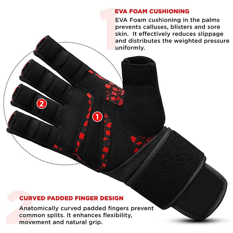 RDX L7 guanti palestra sollevamento pesi rosso neri grip