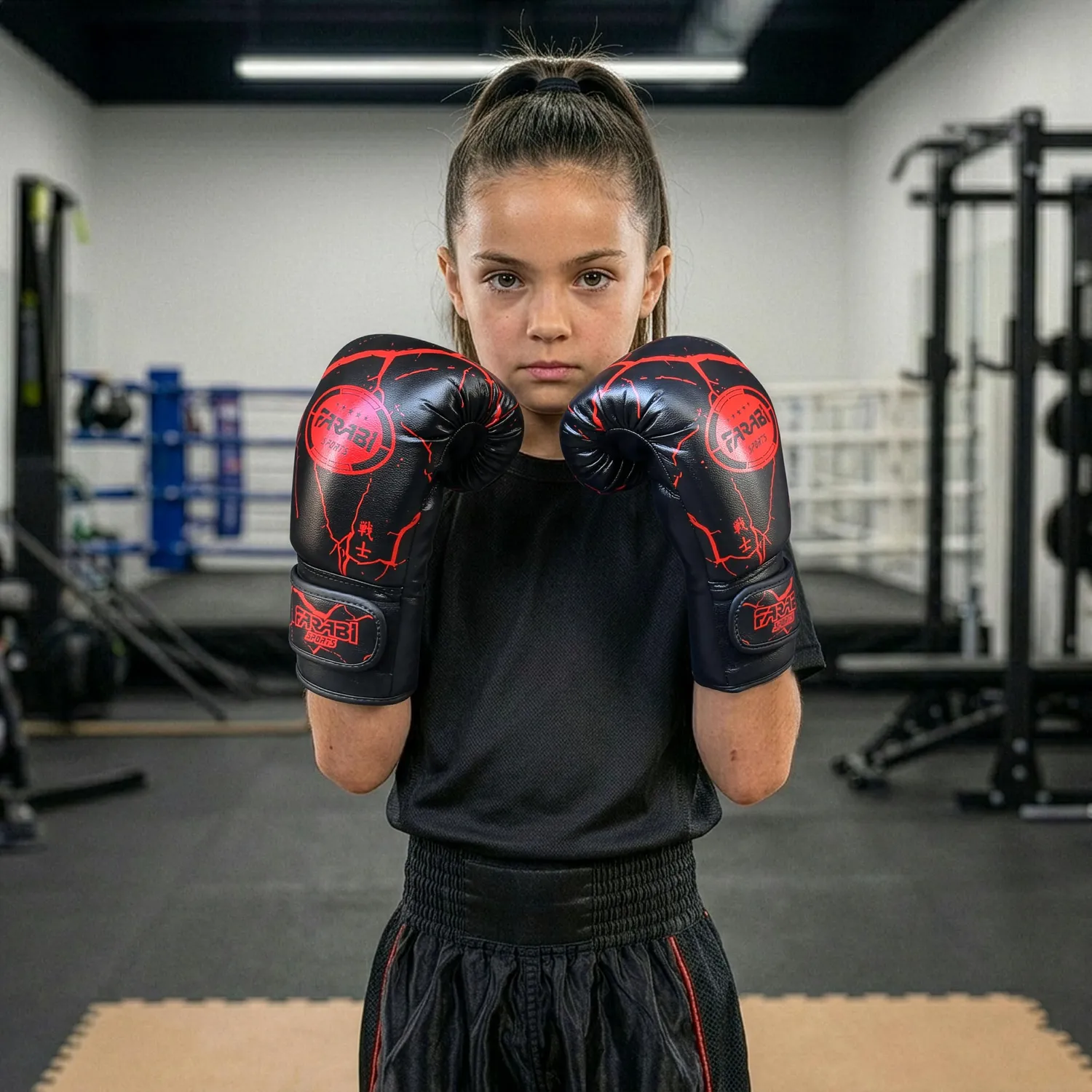 Farabi Warrior Guanti Boxe Bambini Nero 6 oz pelle sintetica