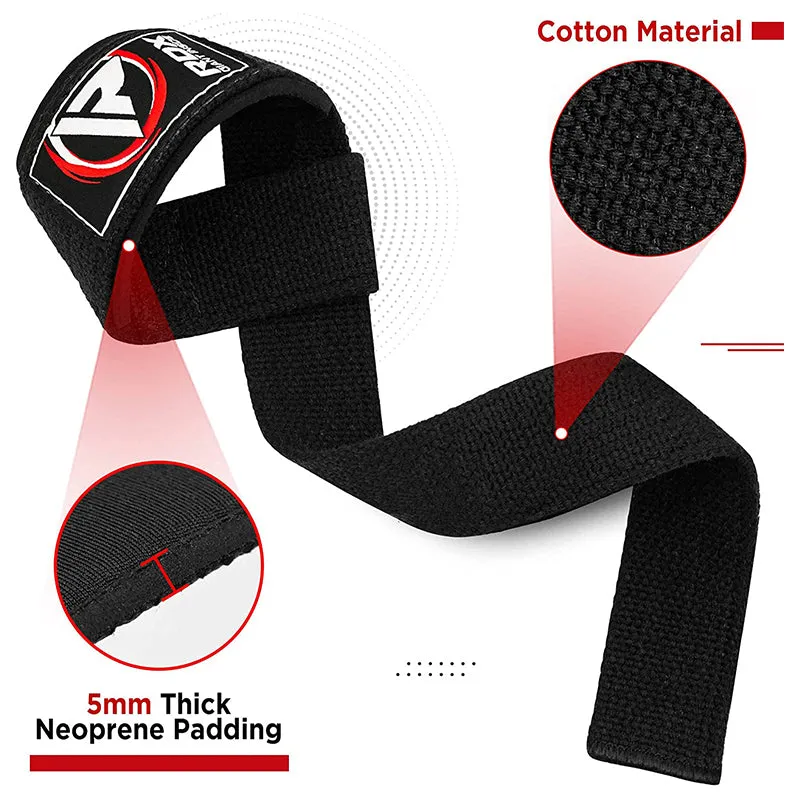 RDX W1 Straps Sollevamento Pesi Neri Cotone 52 cm Coppia