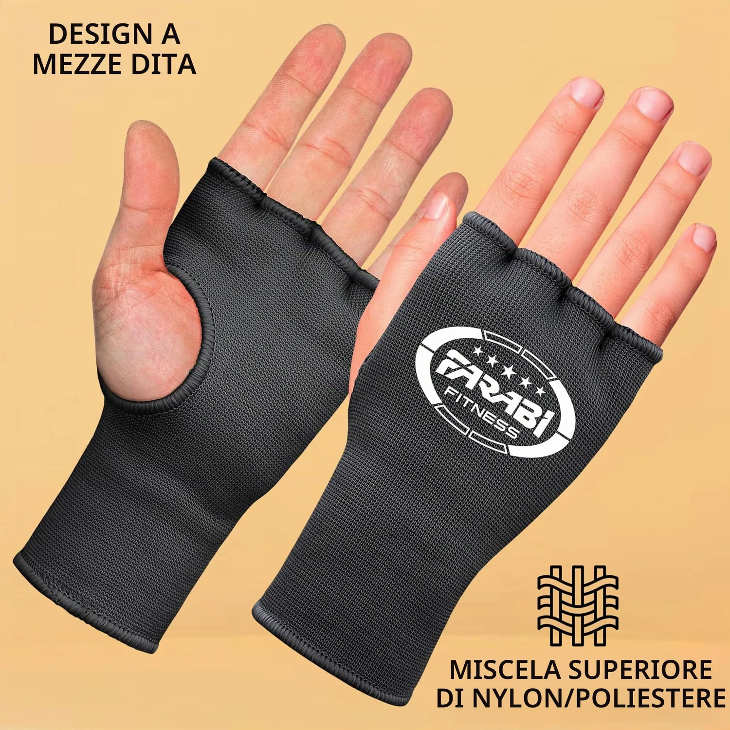 Farabi Sports sottoguanti boxe neri elasticizzati