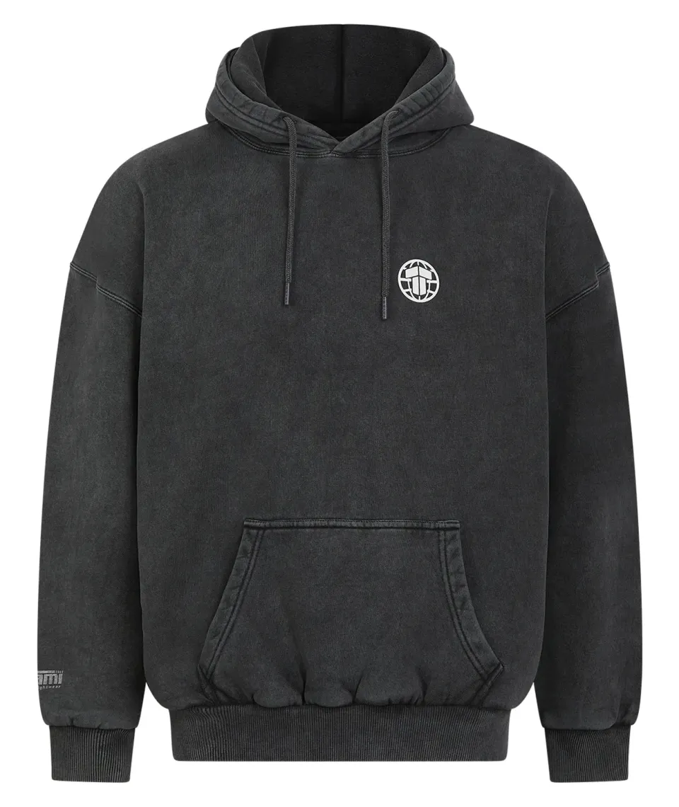 Tatami Globe Stonewashed Hoodie felpa white on grey cotone