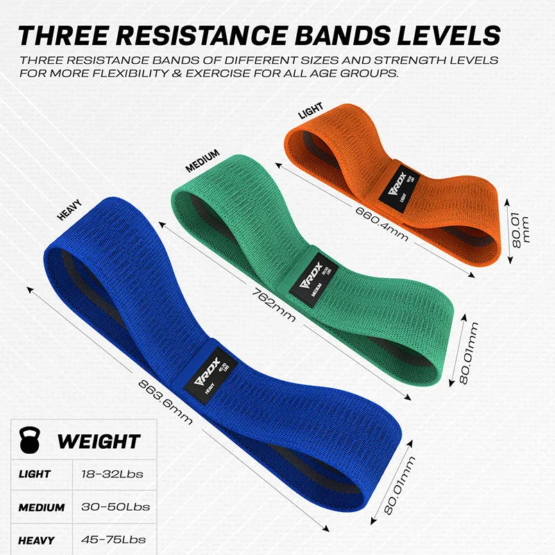 RDX Fasce Elastiche Tessuto 3 Pezzi Glutei Antiscivolo
