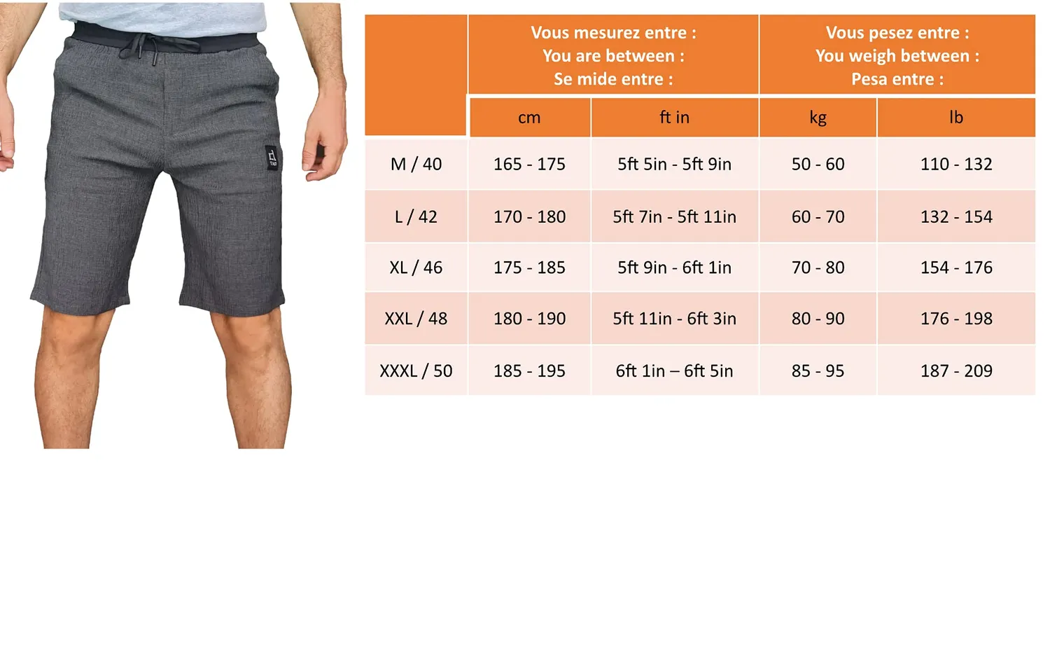 TAO Leggeri pantaloncini grigi tasche uomo XXXL