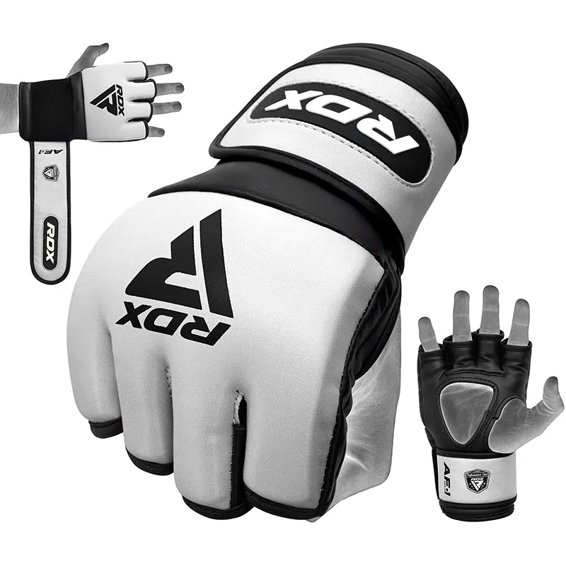 RDX F1 guanti MMA grappling 4oz neri palmo aperto