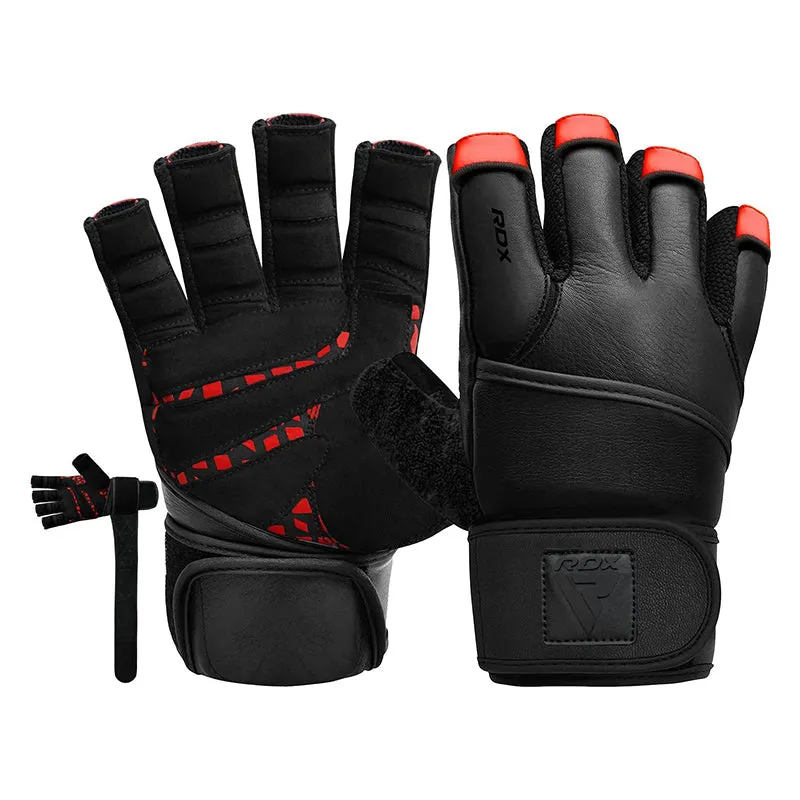 RDX L7 guanti palestra sollevamento pesi rosso neri grip