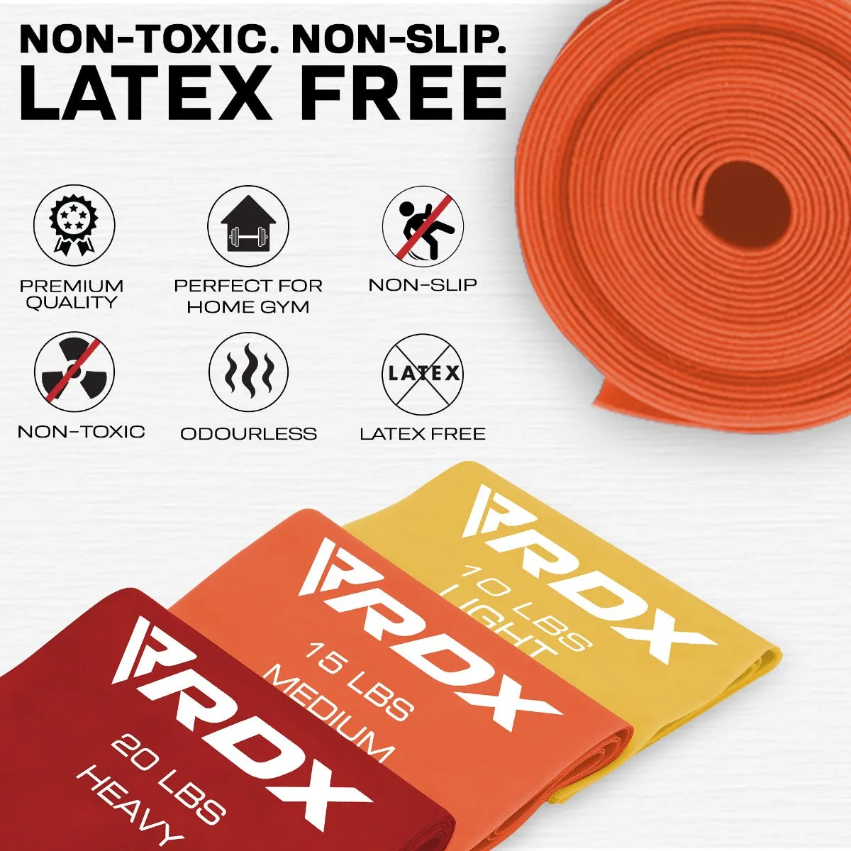 RDX B4 Bande Elastiche Piatte TPE Set 3 Pezzi Multicolor