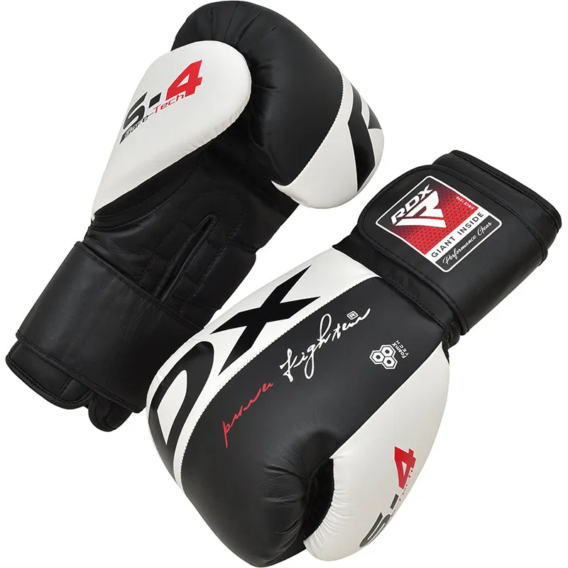 RDX S4 guanti boxe sparring pelle neri 10-16oz