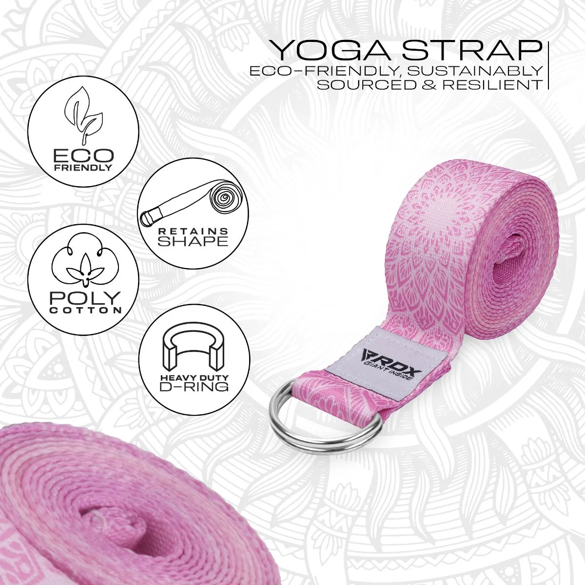 RDX F13 Cinghia Yoga Cotone Rosa 244cm D-Ring