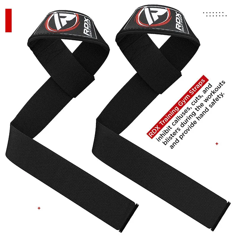 RDX W1 Straps Sollevamento Pesi Neri Cotone 52 cm Coppia
