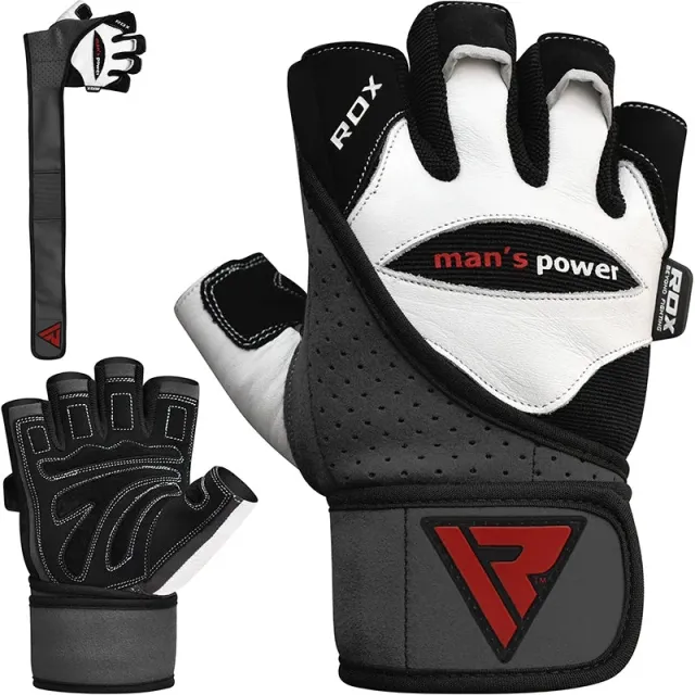 RDX L1 Guanti Palestra Pelle Bianco Imbottiti