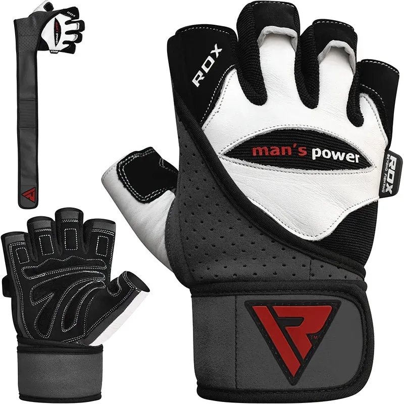 RDX L1 Guanti Palestra Pelle Bianco Imbottiti