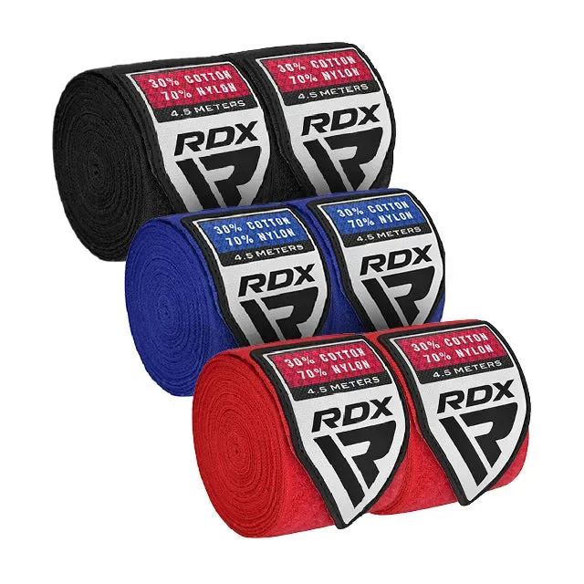 RDX RB Bendaggi Boxe 4,5m Set 3 Paia Neri Cotone