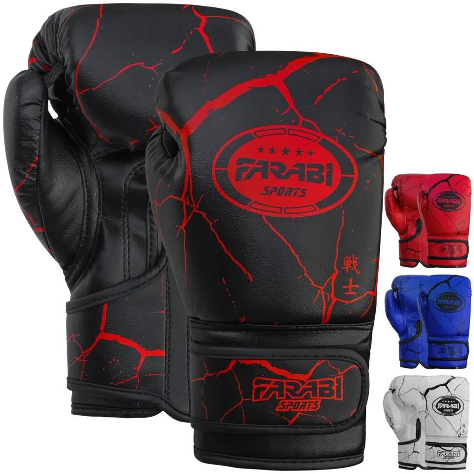 Farabi Warrior Guanti Boxe Bambini Nero 6 oz pelle sintetica