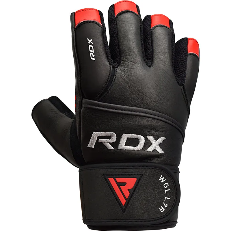 RDX L7 Guanti Palestra Pelle Rossi con Polsiera Lunga